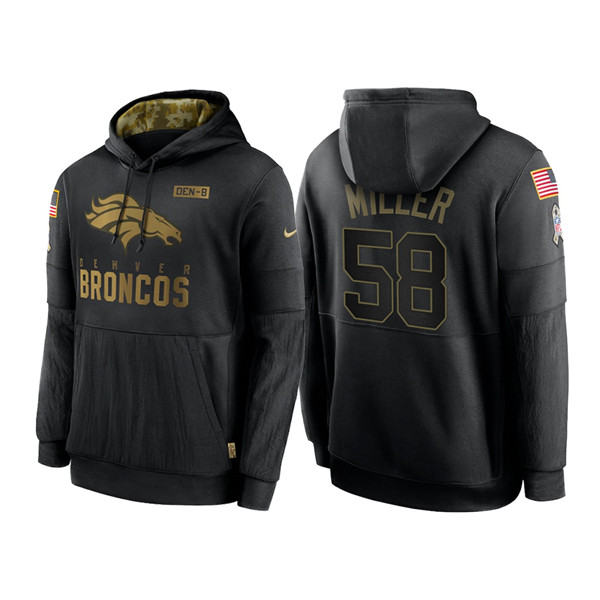 Men's Denver Broncos #58 Von Miller 2020 Black Salute to Service Sideline Performance Pullover Hoodie